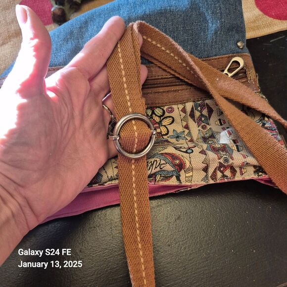 Sakroots The Sak Crossbody Purse Owl Theme Denim Front Zip Pocket Adjustable EUC - Picture 5 of 6